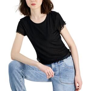 NEW Madden Girl Black Double Mesh Ruffle Top XS Sheer Short Sleeve Baby Tee NWT